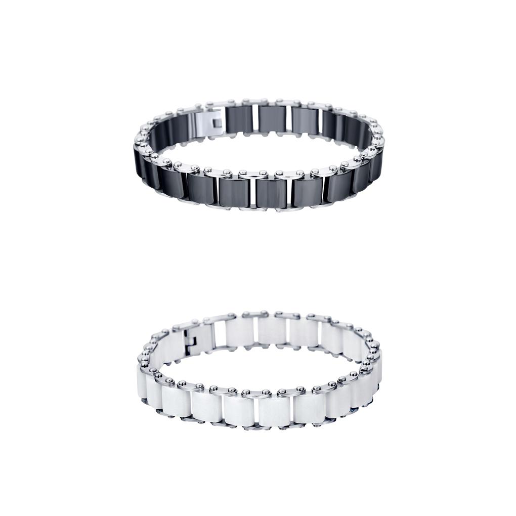 

White Black Ceramic Bracelet Stainless Steel Chain Link Bangles Simple Style Fashion Accessory Bangle with Buckle CN