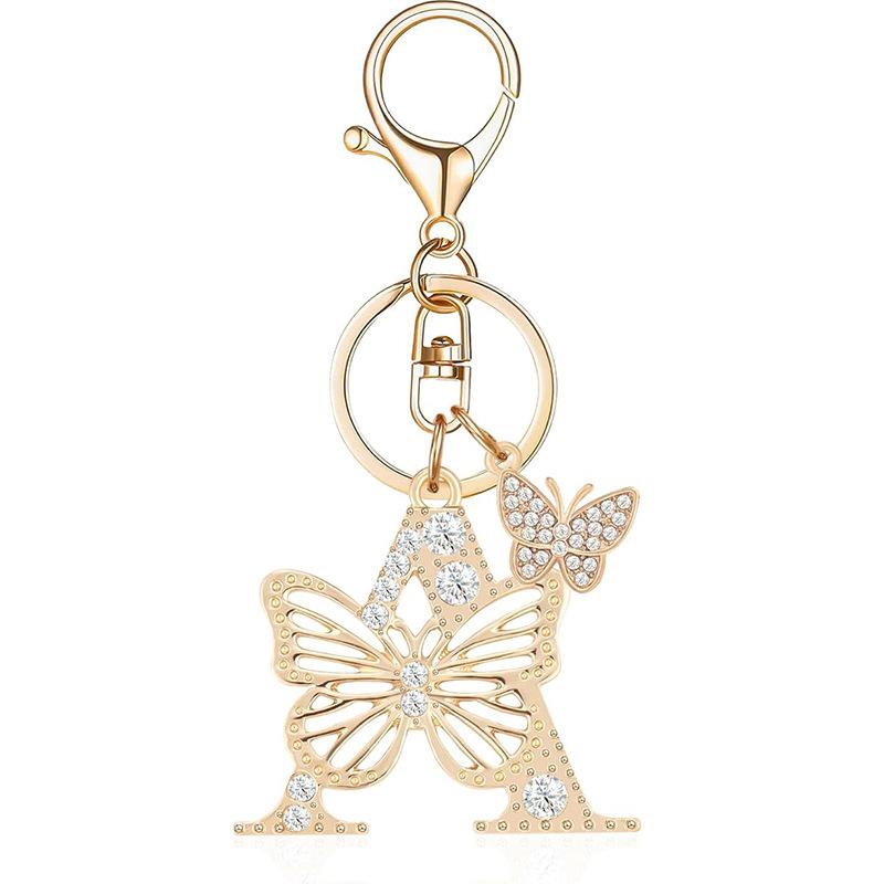 Exquisite Women Capital Letters Charms Keychain Initial 26 A-Z Butterfly Rhinestone Keyring Bag Decoration Pendant Girl Gift