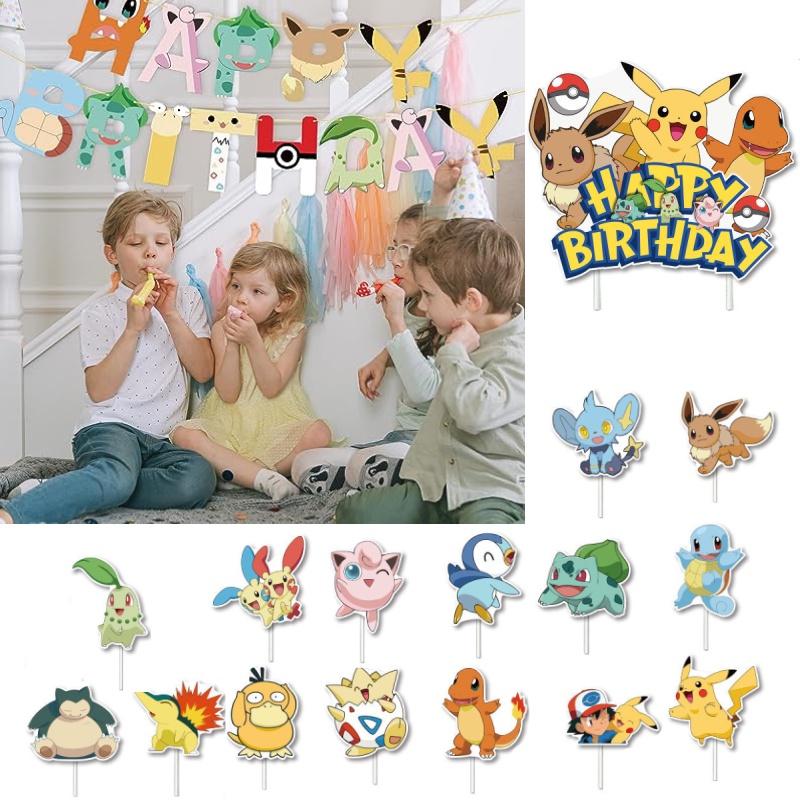 Conjunto de Bandeira Balão Pikachu Decorações Mágicas de Festa de Aniversário Pokémon