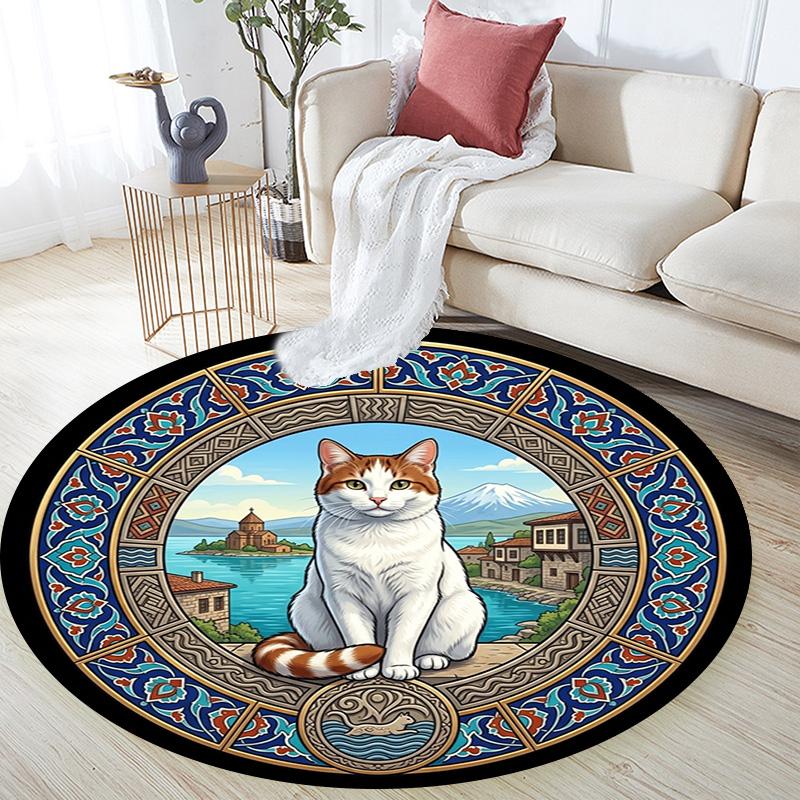 Cultural Heritage Cat Round Area Rug Under Office Chairs Bedroom Living Room Home Decor