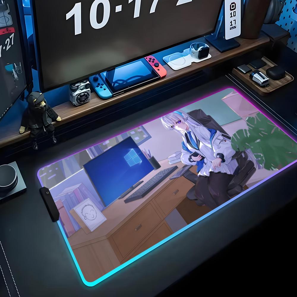 

noa blue archive Mouse Pad RGB Gaming Mousepad Big LED Pad PC Desk Mat Luminous Mouse Pad Large Keyboard Mats Table Rug With RGB600x300x3mm