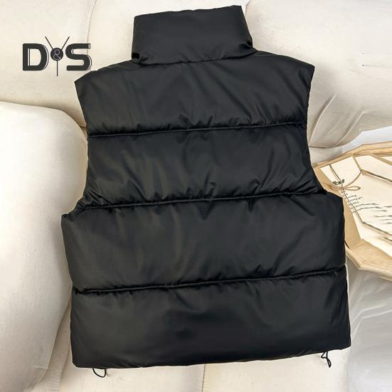 Zimowy damski płaszcz kamizelkowy pogrubiony wyściełany zapięcie na zamek błyskawiczny kołnierz stójka bez rękawów jednolity kolor wodoodporny zatrzymujący ciepło płaszcz puchowy na zewnątrz