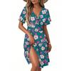 Women's Fashion Short Sleeve Wrap Sundress V-Neck Floral Print Dresses