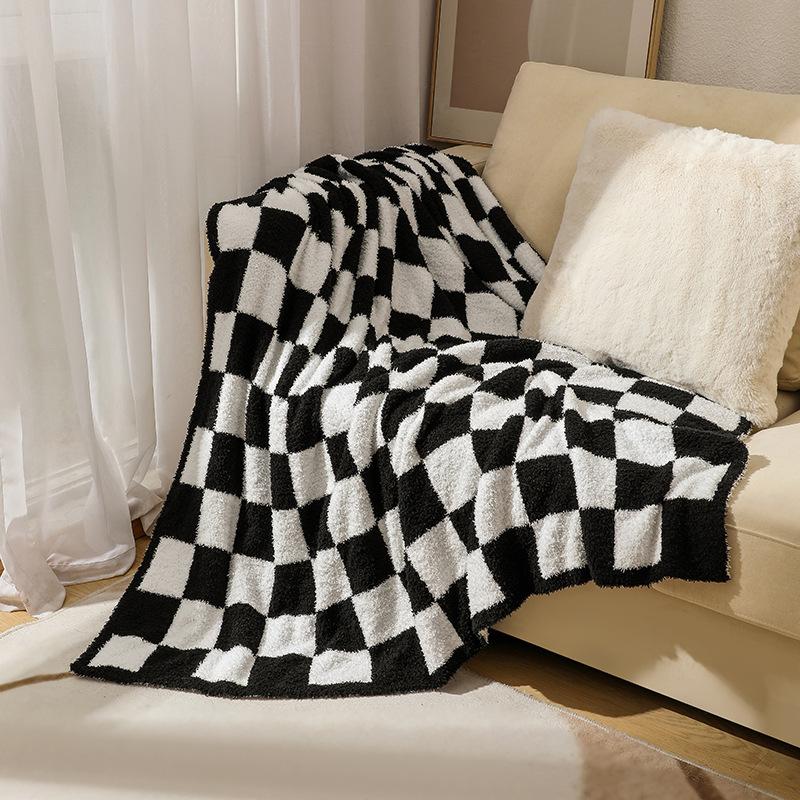 Coperta a quadri in stile nordico INS, morbida coperta in pile lavorata a maglia per divano, coperta mezza in pile, piccola coperta per aria condizionata per riposino a casa