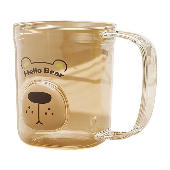 

Стаканчик для ополаскивателя рта с нескользящей ручкой, гладким круглым ободком, прозрачным корпусом, дизайн с кроликом и медведем, стаканчик для ванной комнаты со слотом для зубной щетки коричневый