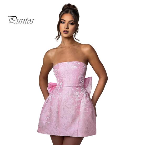 

Женское вечернее платье с большим бантом и декором-бандо с открытыми плечами и цветочной текстурой, без рукавов, на шнуровке, с открытой спиной, для выпускного вечера, коктейльное бальное платье, летнее мини-платье S розовый