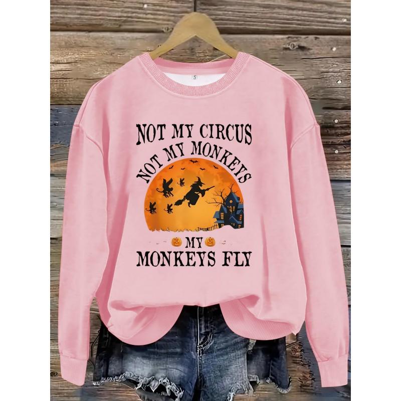 Womens Casual Long Sleeve Crewneck Halloween Print Pullover Sweatshirt