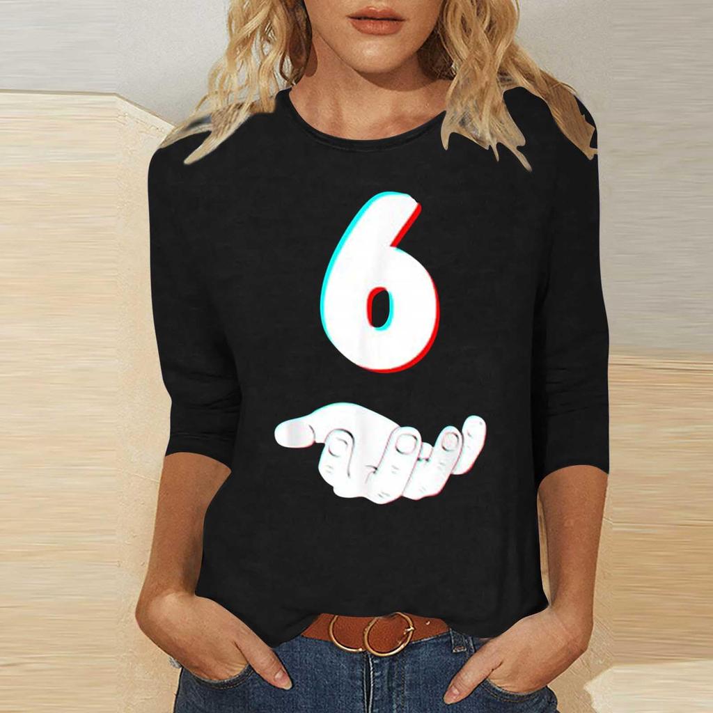 Women's Casual, Stylish, Sexy, Comfortable Round Neck Three-Quarter Sleeve Top