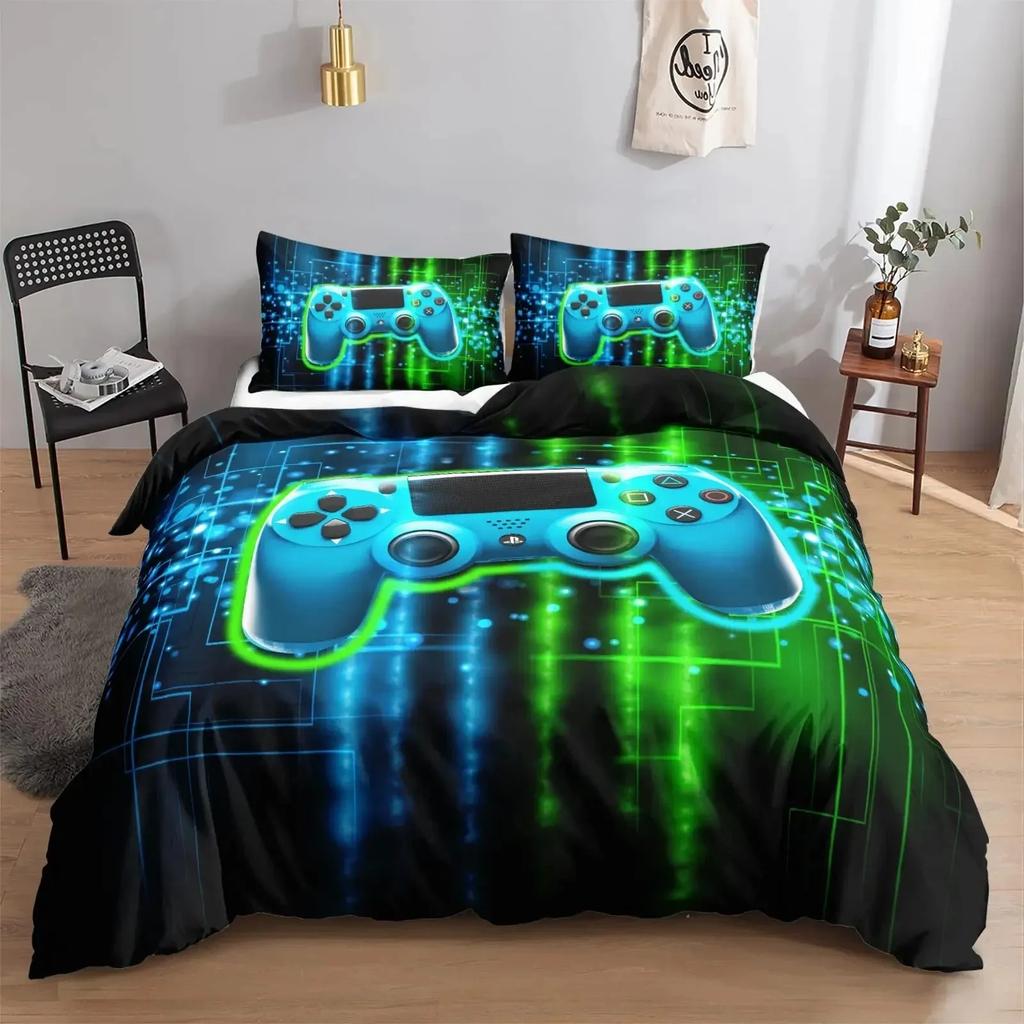 Gamer Duvet Cover For Boys Gaming Cool Games Gamepad Bedding Kids Teen Gifts Video Game Controller Modern Gradient Red And Blue