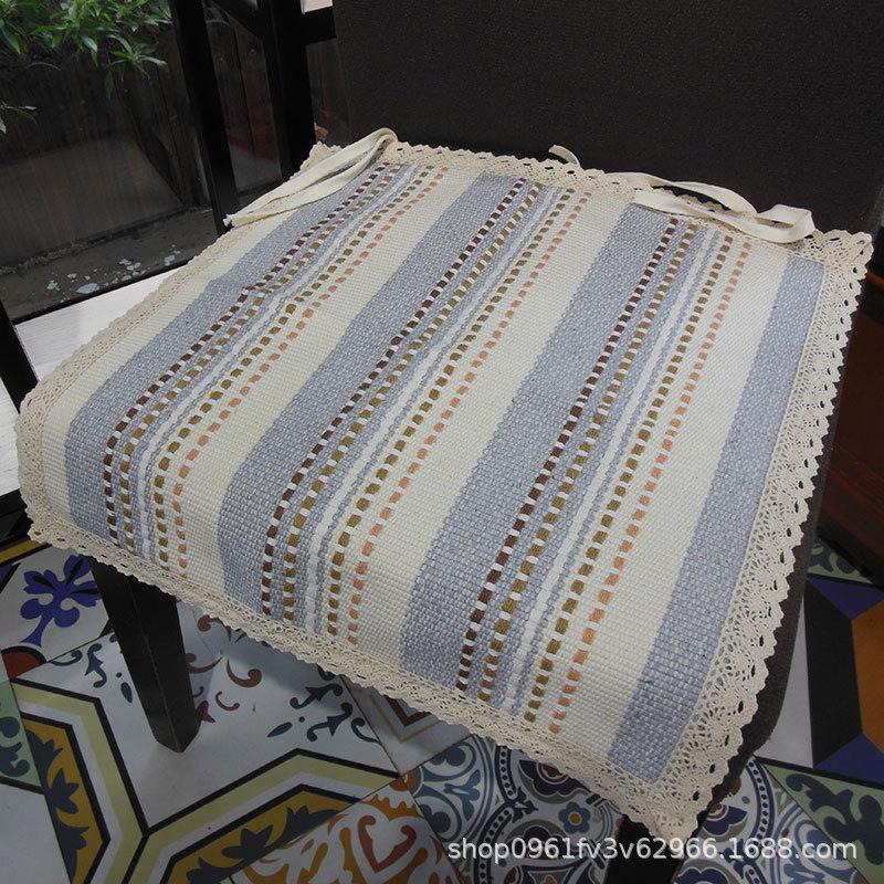 Seat Cushion Lace-up Thick Fabric Four Seasons Seat Cushion Summer Cotton Linen Office Student Dining Chair Stool Cushion