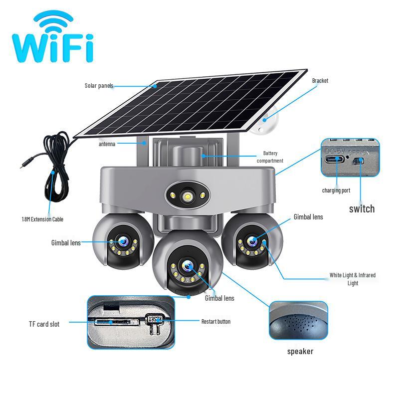 V380pro 4G Solar-Powered Waterproof Outdoor Camera with Tripod & Multi-Screen Display