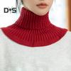 Gefälschter Schal für Damen, hoher Kragen, gedrehte Textur, Rüschenbesatz, einfarbig, Strickkragen, Herbst/Winter, verdickter, warmer falscher Kragen
