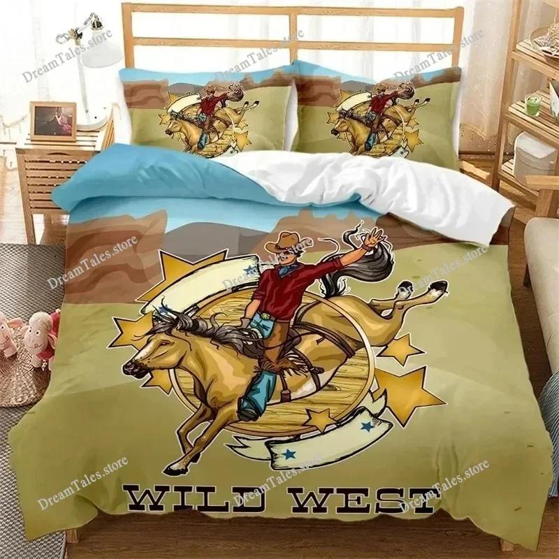 Western Cowboy Duvet Cover Set Vintage Farmhouse Bedding Set for Kids Boys Teens Queen Size Soft Polyester Quilt Cover741