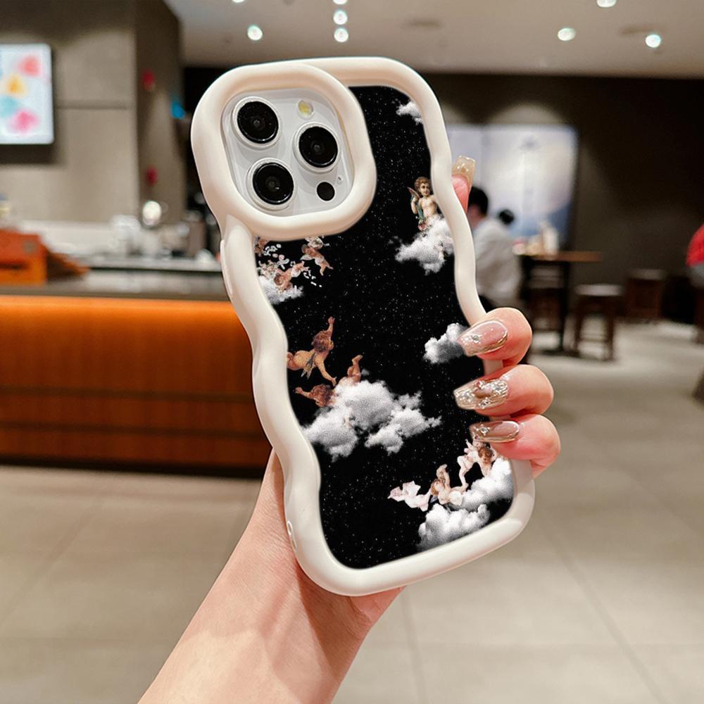 Macaron Soft TPU Phone Case for iPhone 11 12 13 14 15 Pro Max SE X Xs Max XR 6 6s 7 8 14 15 Plus Tecno Camon 19 Realme C35 Cover Ae51 Angel art design