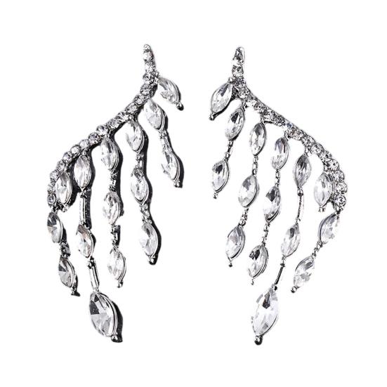 1 Pair Leaf Sparkling Rhinestones Earrings Drop Tassel Design Earrings Inlaid Stud Earrings