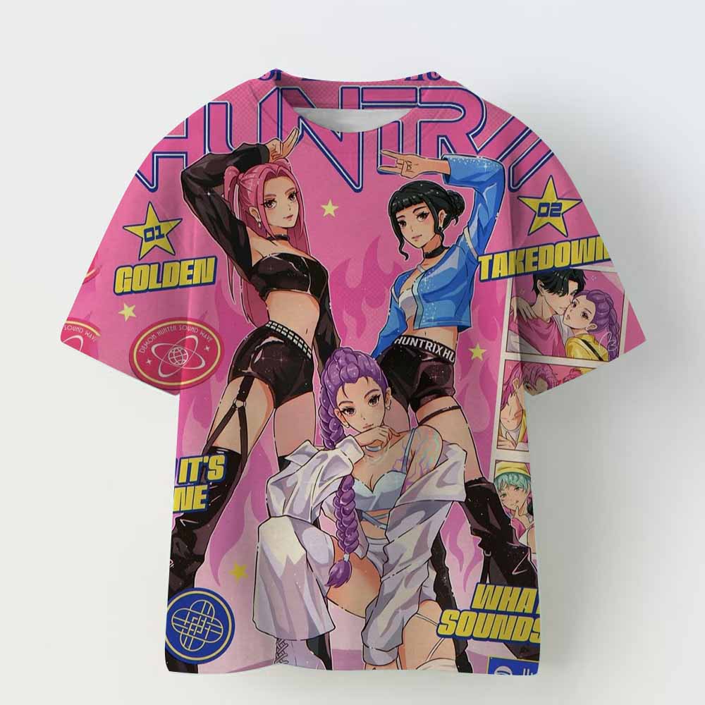 

Винтажная футболка Rumi Tiger с принтом KPop Demon Hunters, аниме, с коротким рукавом, летняя, для девочки, для мальчика, повседневные топы, с круглым вырезом, одежда 150