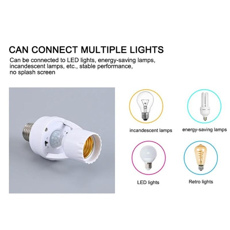 LED Human Body Induction Energy-saving E27 Lamp Holder Intelligent Switch Light Timing Infrared Induction Lamp Base 85-265V