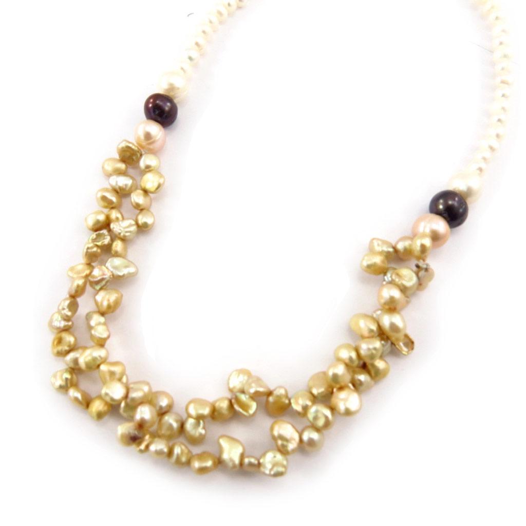 Les Trésors De Lily [K1002] - Collier 'Beauté BIWA' beige doré ivoire