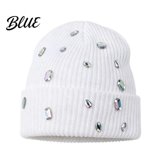 Stylish Cold Weather Headgear Bling Rhinestone Knitted Hat Street Punk Knit Winter Personalized Trendy Hat Warm Skull Cap for Women Autumn