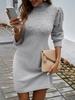 Women's Clothing Autumn Winter Elegant Style High Neck Fitted Knit Dress