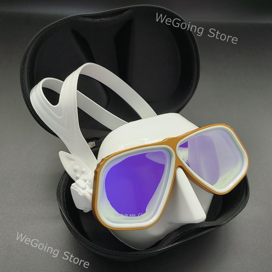 New Mirrored Lens Aluminium Freediving Mask Alloy Scuba Goggles with Tincted Tempered Glass Pack In Black Zipper Box