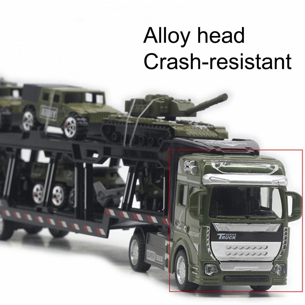 1/48 Maßstab 1 Set Transportermodell mit 6 Mini-Panzern Modell Druckgusslegierung Abnehmbares Pullback-Spielzeug Armeegrün Simulation Militär