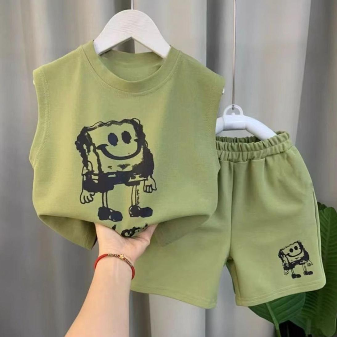 

Комплект жилета для мальчиков, летняя тонкая детская одежда без рукавов, летняя детская спортивная летняя одежда 130 зелёный