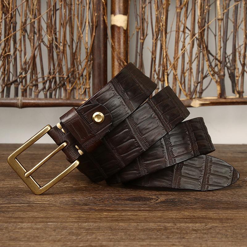 Belt Men's Retro First Layer Cow Leather Belt Men's Leather Pin Buckle Fashion Trend Embossed