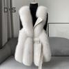 Women Winter Vest Coat Thick Fluffy Faux Fur Cozy Solid Color Sleeveless Button Closure Belt Decor Solid Color Windproof Faux Leather Patchwork Warm