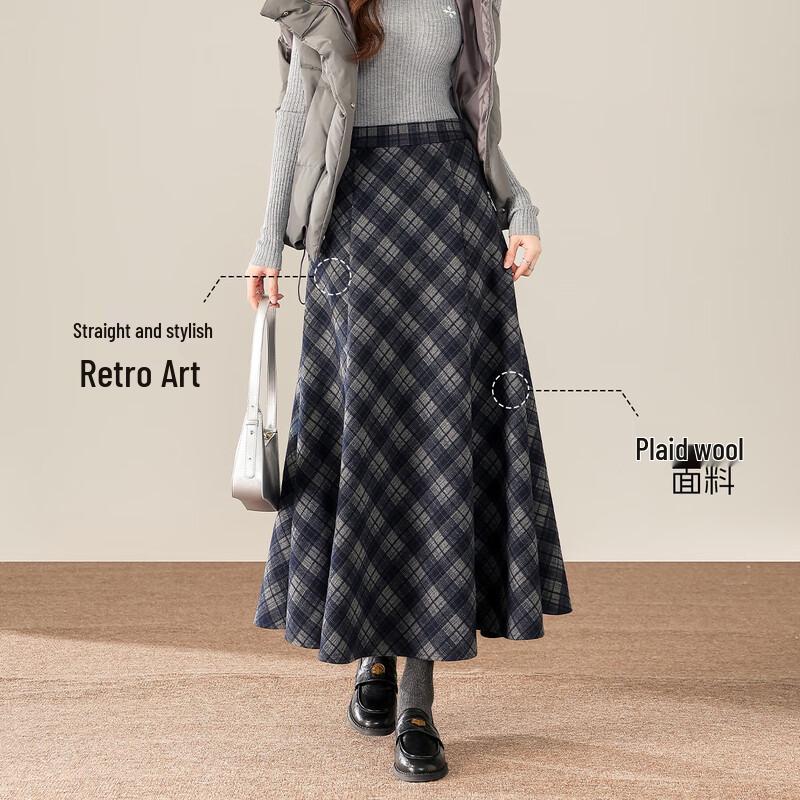 Women's Retro Plaid Wool A-Line Skirt