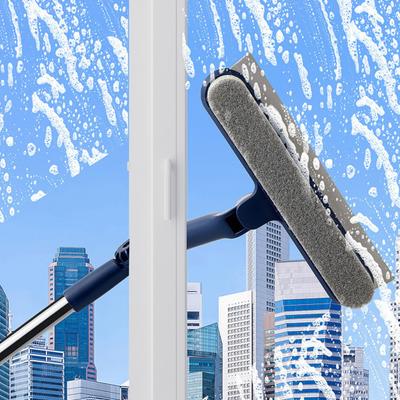 Fönsterskrapa med Flexibelt Hörn Huv 180-Graders Roterande Panel Dubbelsidig Skrapa Inbyggd Borste Fler vinklad Glasrengöringsverktyg