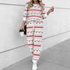Conjunto Navideño de Dos Piezas para Mujer, Top de Manga Larga con Cuello Redondo y Pantalones Jogger con Cordón, Chándal Casual para Primavera Otoño