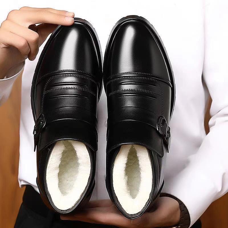 Men's Cotton Shoes with Velvet Warm Versatile Business Casual Leather Cowhide Non-slip Dad Snow High Top