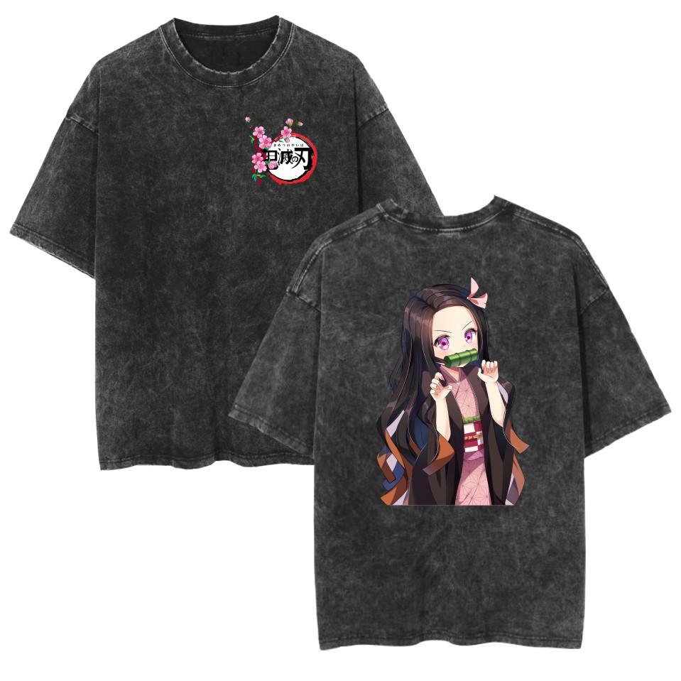 Anime Demon Slayer Kamado Nezuko Kawaii Printed T-shirt Men Women Casual Tshirts Washed Cotton Tee Harajuku Male Manga T Shirt