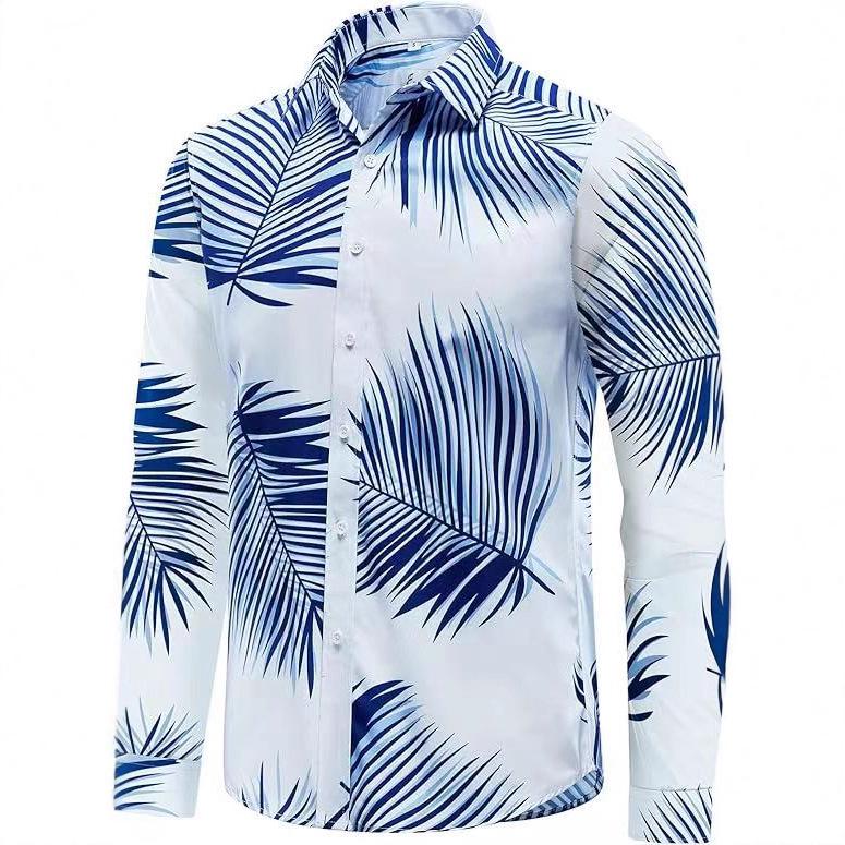 Men's Long Sleeve Hawaiian Coconut 3D Print Beach Shirt