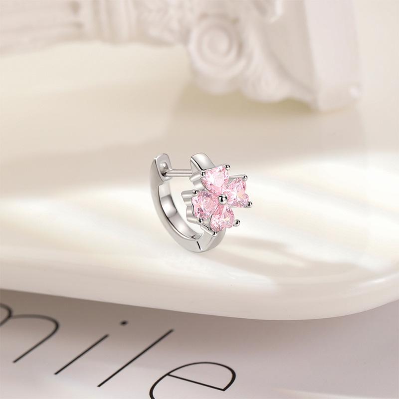 

Zircon Four-Leaf Clover Blue Flower Hoops - Chic Heart Earrings for Women