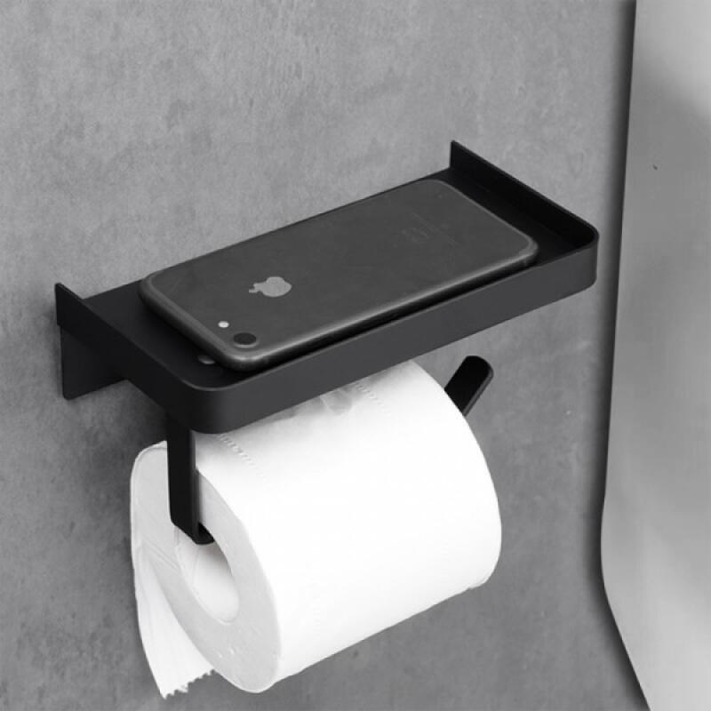 Bathroom toilet paper holder, stainless steel, replacement phone holder, shelf type Toilet Paper Holder (Black)