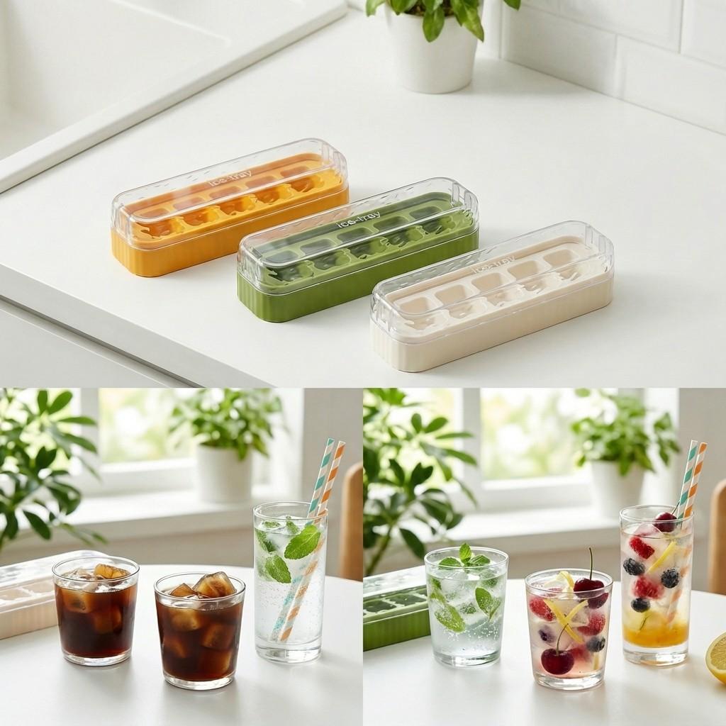 Reusable Ice Cube Tray With Lid Refrigerator Plastic Ice Mold 5 Grids Ice Cube Maker Kitchen Accessories Bar Tools Ice Cube Box