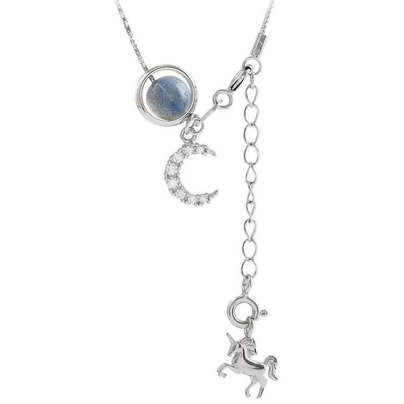 

Starry Sky Moonstone Unicorn Necklace Female Little Fresh Fairy Temperament Mori Temperament Wind Long Collarbone Chain Copper (White Gold Pendant + Chain)