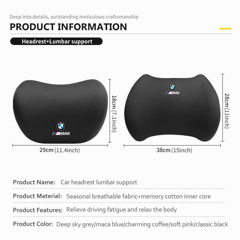 ZDNE2 For BMW Car Seat Headrest Neck Pillow Waist Lumbar Support Cushion E87 E70 E91 E30 G20 E92 E93 E60 E46 E90 G30 E53 X1