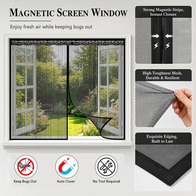 Magnetic Mosquito Screen, Window Screen, High-Density Polyester Screen, Magnetic-Closure Screen To Keep Out Mosquitoes and Flies—Black