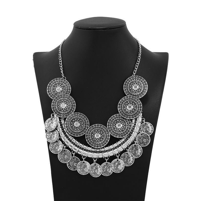 

Vintage Geometric Alloy Coin Necklace With Totem Elements For Boho Style Fashion Jewelry срібний