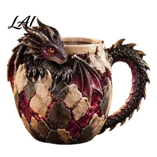 Tabletop Display Ornament Fantasy Dragon Egg Mug Stainless Steel Liner 3D Relief Baby Theme Party Props Coffee Cup Realistic Resin Desktop for Home