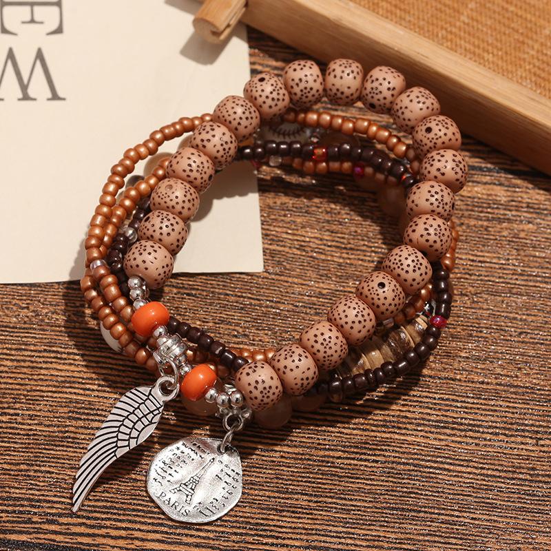 Bohemian Multi-Layer Rice Bead Bracelet Wings Personalized Versatile Bracelet Ethnic Style Travel Photo Bracelet Female Generation
