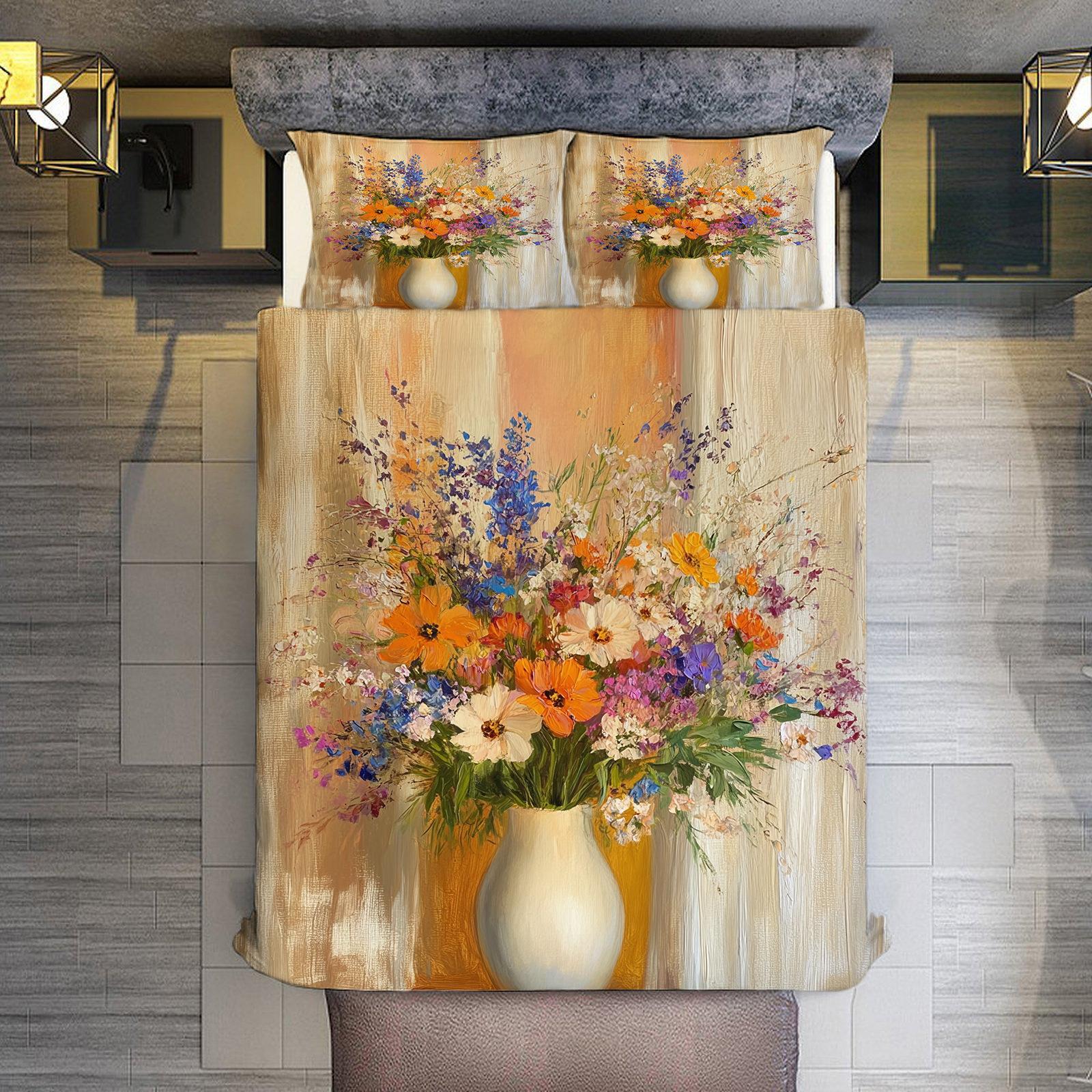 

25 Букет масляной краской Цифровая печать Трехпредметное постельное белье Одинарное Общежитие Пододеяльник Наволочка 70 * 133cm (and 75cm * 50cm)