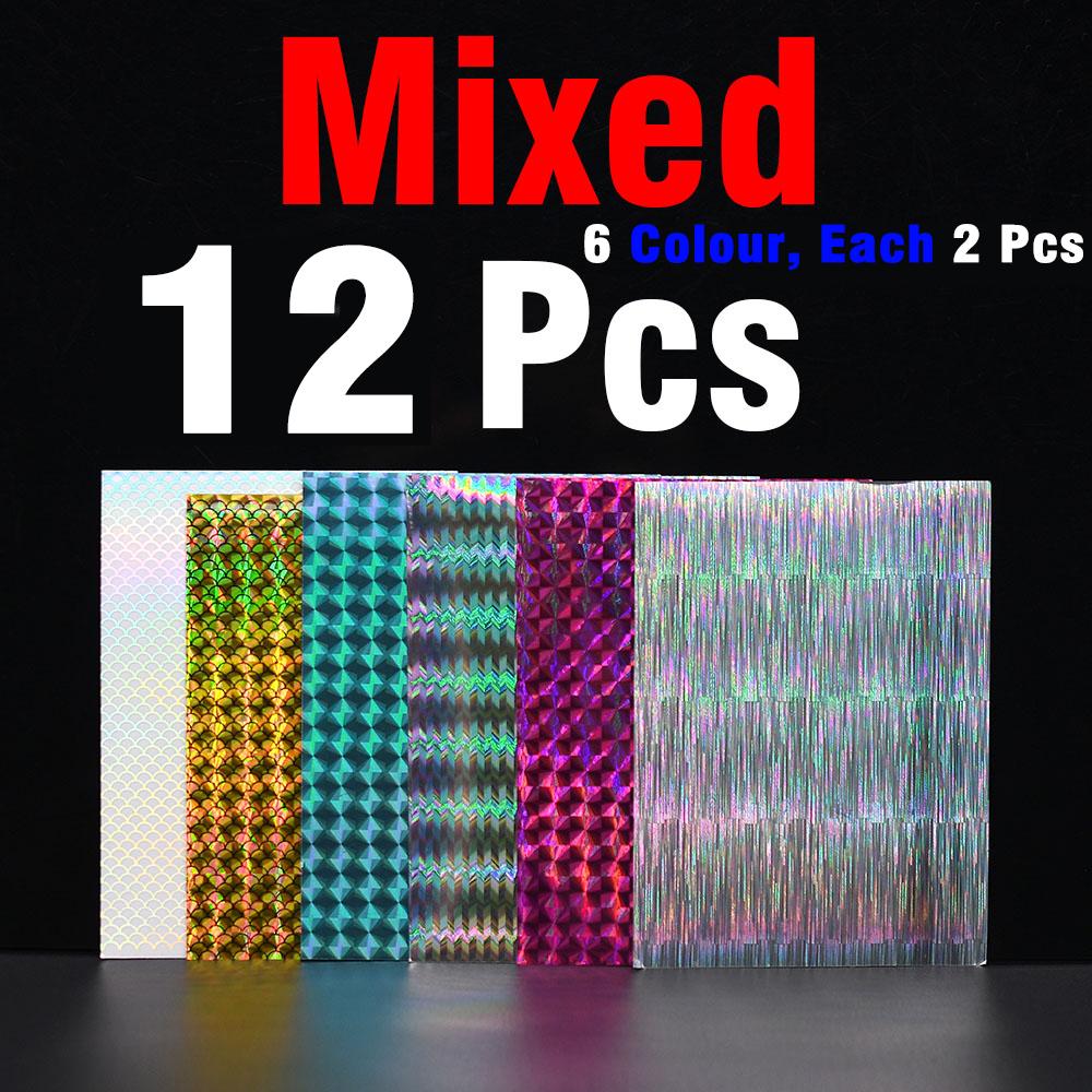 MNFT 12Pcs DIY Hard Bait Sequins Holographic Lure Fish Skin Sticker Self Adhesive Rainbow Change Color Film Fly Tying Material