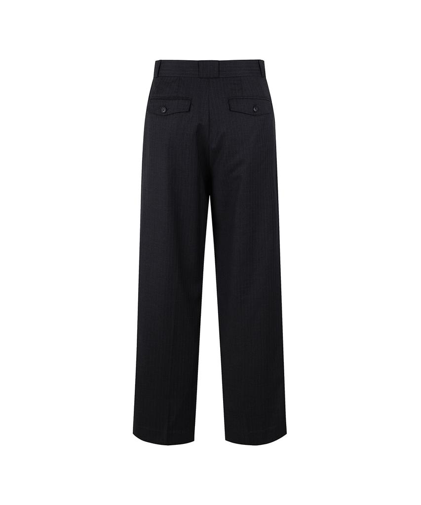 SIECLE Striped One-Pleat Wide Trousers (Charcoal Gray)