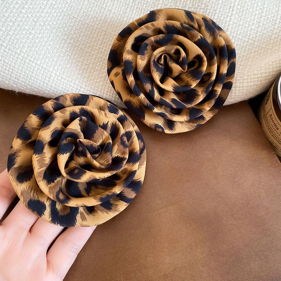 European and American retro fabric flower fringed leopard print earrings earrings personalized temperament earrings women