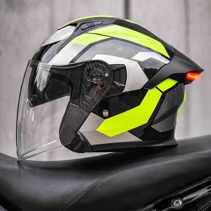 Smart LED Tail Light Motorcycle Helmet 3/4 Open Face ABS Full Protection Universal Fit Men Women