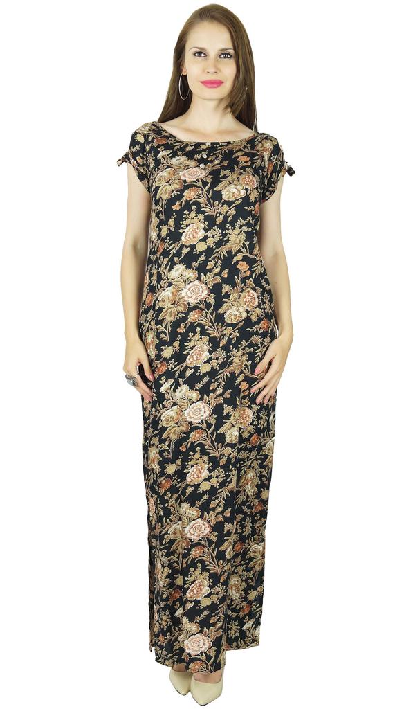 Bimba Long Maxi Gown Floral Rayon Dress- Both Side Slits Classic Summer Wear